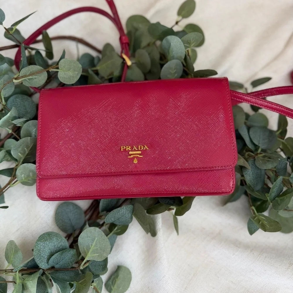 Prada Hot Pink Saffiano Crossbody Wallet